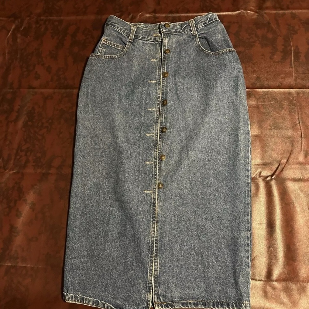 Vintage Big Time Button Up Denim Skirt Size Large